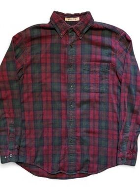 LL Bean Men's Flannel Plaid Button-Down Shirt in Red and Green